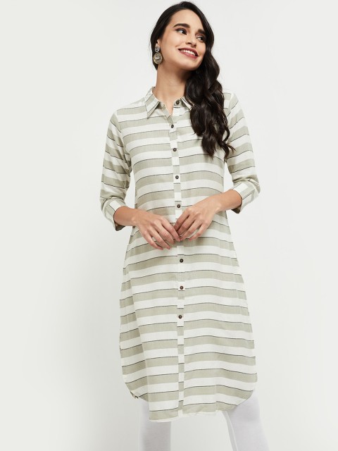 

max Women Off-White & Grey Striped Pathani Kurta