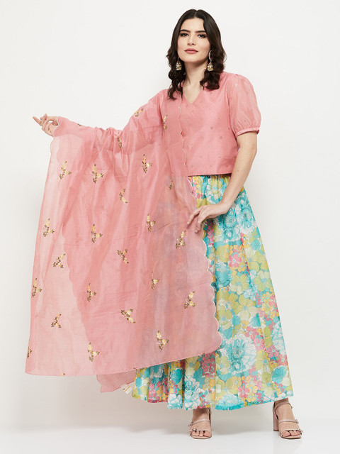 

max Pink & Yellow Ethnic Motifs Embroidered Viscose Rayon Dupatta