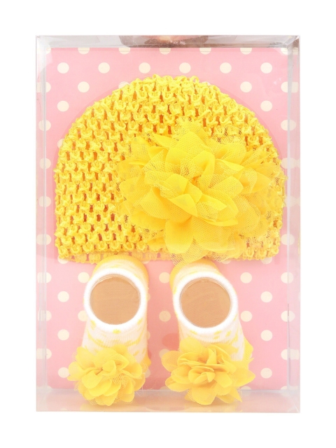 

Spiky Yellow & White 3 Pcs Cotton Socks & Beanie