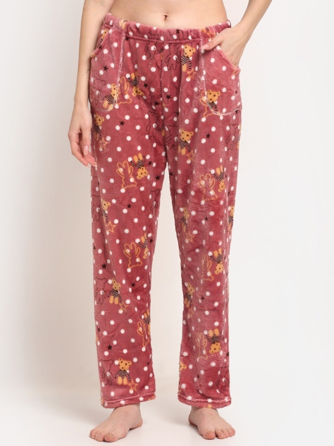 

TAG 7 Women Maroon Teddy Printed Fur Lounge Pants
