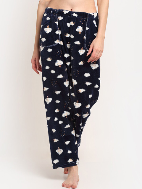 

TAG 7 Women Navy Blue & White Printed Acrylic Lounge Pants