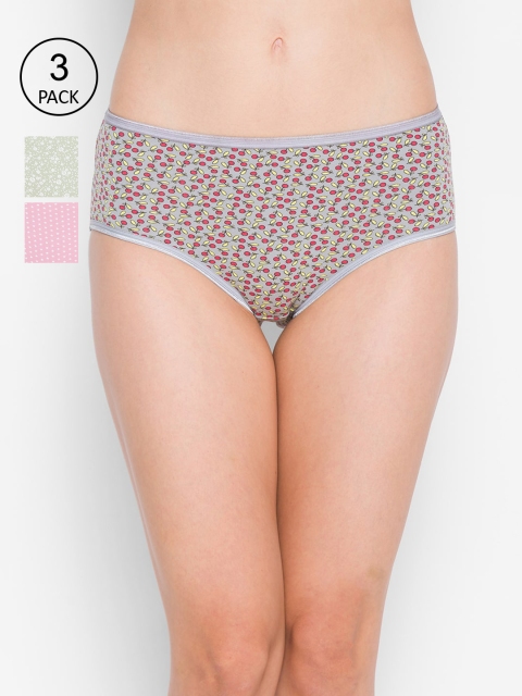 

Candyskin Women Pack Of 3 Printed Hipster Briefs, Grey