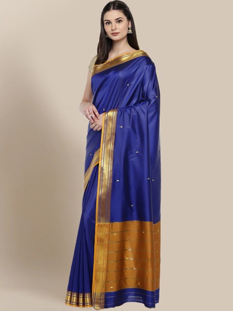 

Chhabra 555 Blue & Gold-Coloured Ethnic Motifs Zari Art Silk Narayan Peth Saree