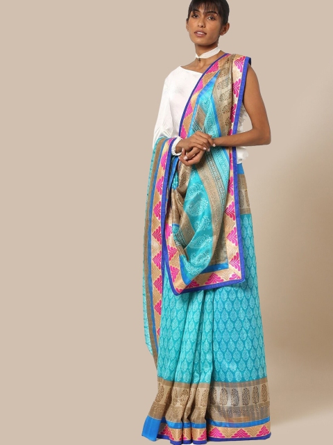 

Chhabra 555 Blue & Fuchsia Ethnic Motifs Silk Cotton Saree