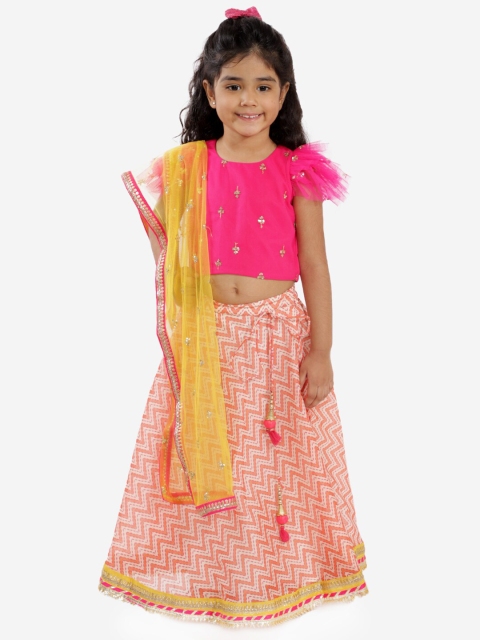 

Lil Peacock Girls Fuchsia Pink & Yellow Ready to Wear Lehenga & Blouse With Dupatta