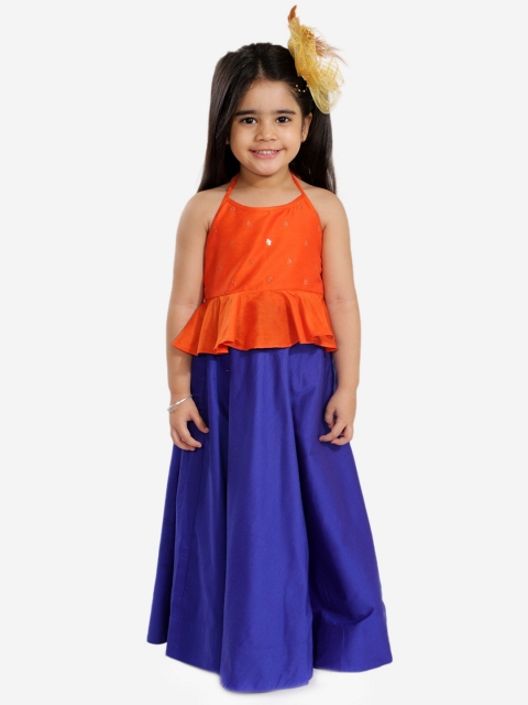 

Lil Peacock Girls Orange & Blue Embellished Ready to Wear Lehenga Choli