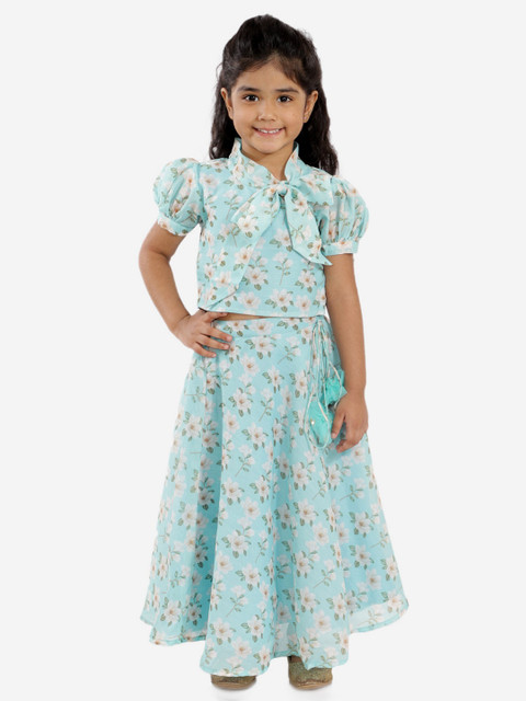 

Lil Peacock Girls Blue & White Printed Ready to Wear Lehenga Choli