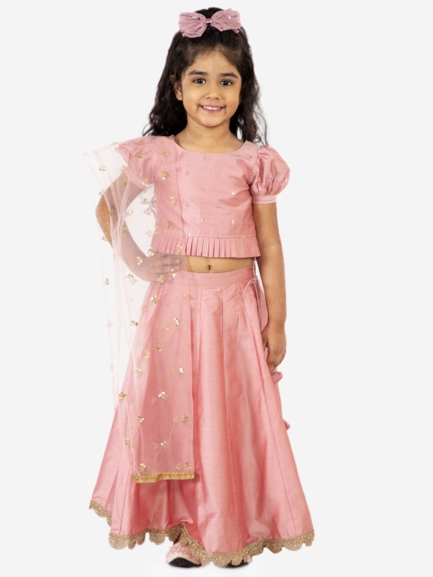 

Lil Peacock Girls Peach-Coloured Embellished Ready to Wear Lehenga & Blouse With Dupatta