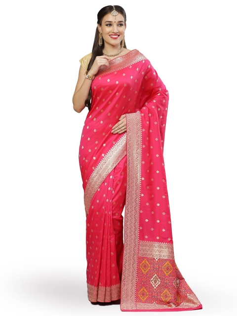 

Meena Bazaar Fuchsia & Gold-Toned Woven Design Zari Silk Blend Banarasi Saree