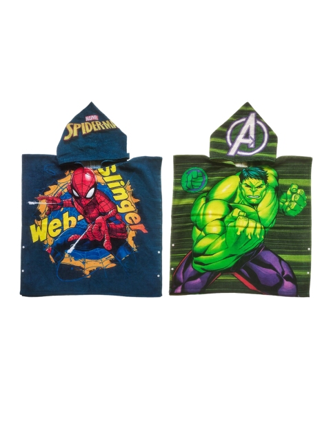

Marvel Kids Unisex Set Of 2 Multicoloured Spiderman & Hulk 350 GSM Hooded Bath Towels, Multi