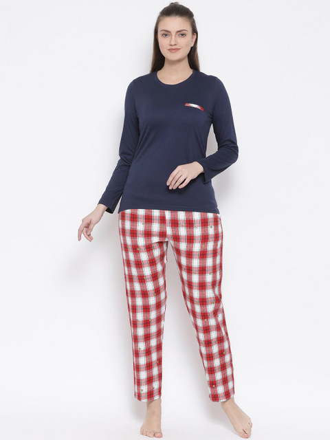 

Kanvin Women Navy Blue & Red Night suit