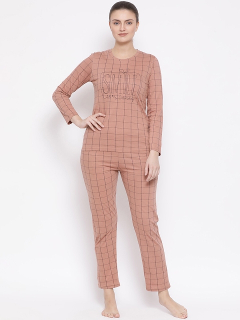 

Kanvin Women Coral & Black Checked Night suit