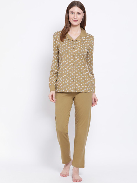 

Kanvin Women Green & White Printed Night suit