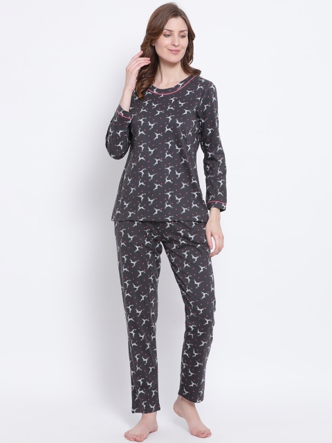 

Kanvin Women Charcoal & Grey Printed Night suit