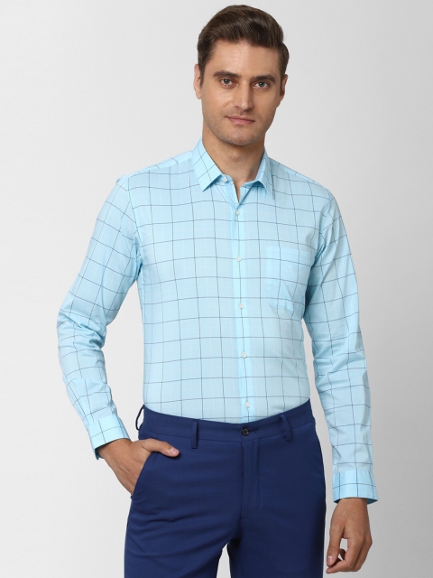 

Peter England Men Sea Green Slim Fit Windowpane Checks Formal Shirt