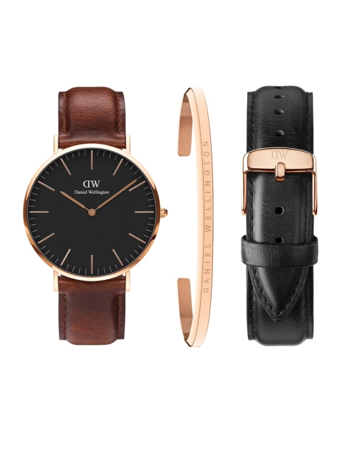 

Daniel Wellington Men Brown & Black Solid Stainless Steel Watch Gift Set