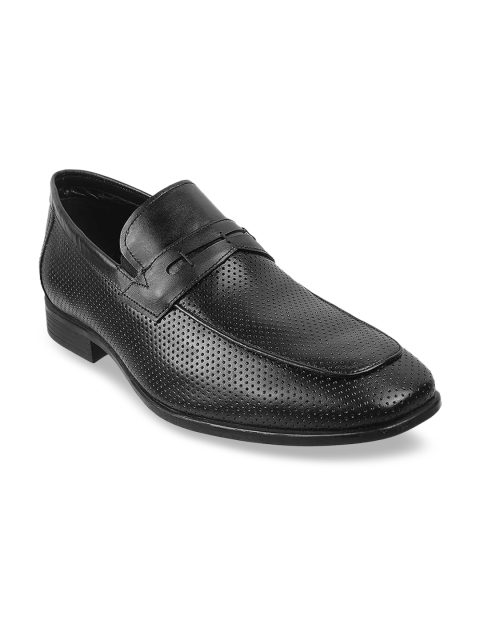 

Mochi Men Black Solid Leather Formal Slip-Ons