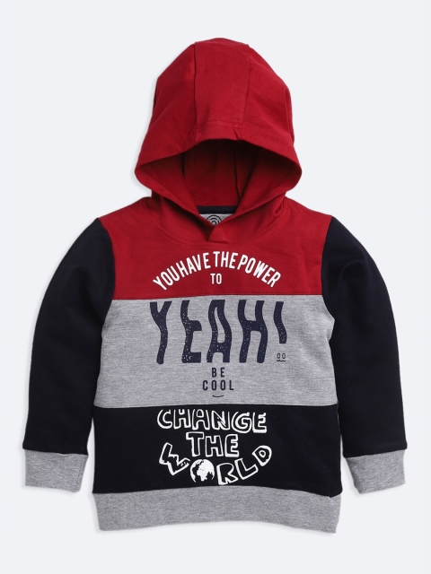 

TAMBOURINE Boys Maroon Colourblocked Hooded Sweatshirt