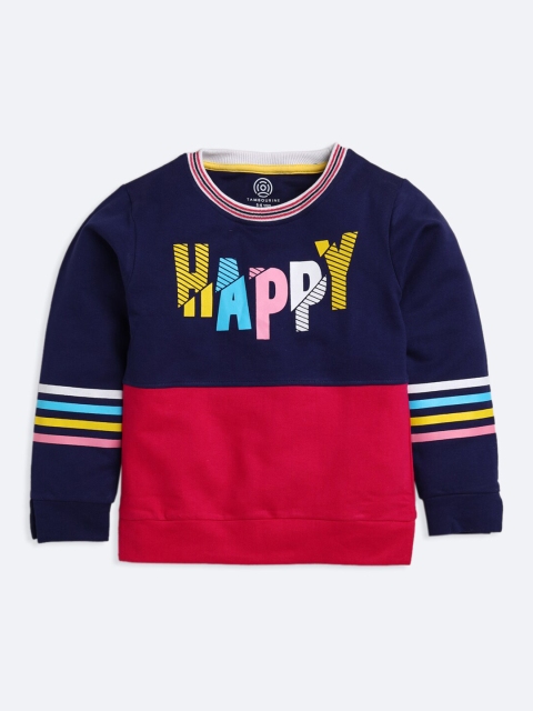 

TAMBOURINE Girls Navy Blue & Red Colourblocked Sweatshirt