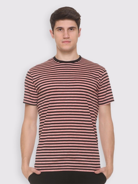 

Obaan Men Peach-Coloured & Black Striped T-shirt