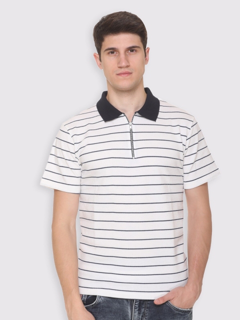 

Obaan Men White Striped Polo Collar Pockets T-shirt