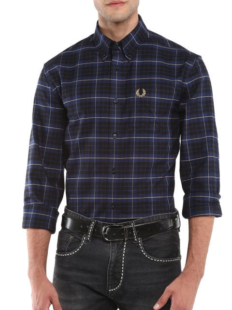 

Fred Perry Men Navy Blue Checked Casual Shirt