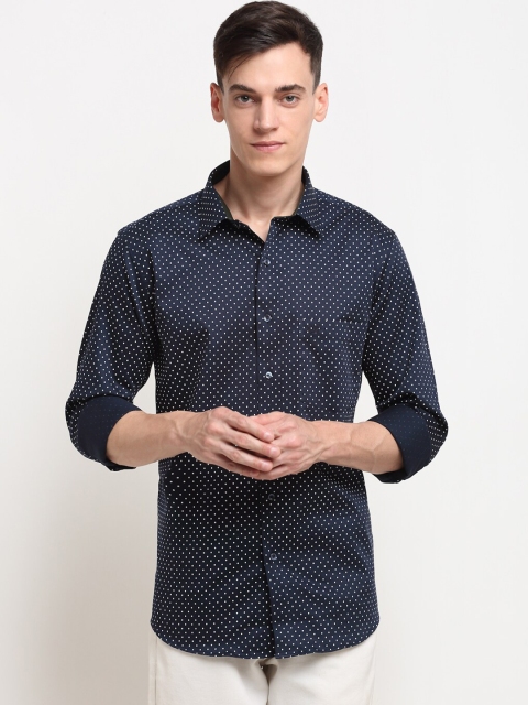 

La Mode Men Navy Blue Slim Fit Printed Party Shirt