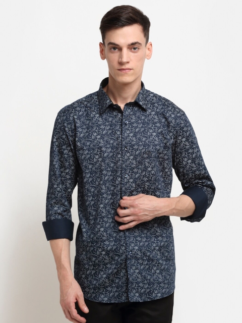 

La Mode Men Blue Slim Fit Floral Printed Party Shirt