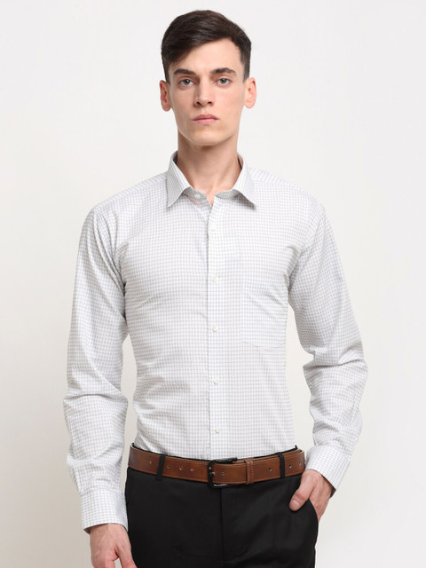 

La Mode Men White Slim Fit Horizontal Stripes Checked Formal Shirt