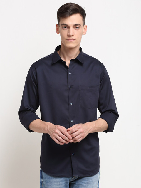 

La Mode Men Navy Blue Slim Fit Party Shirt