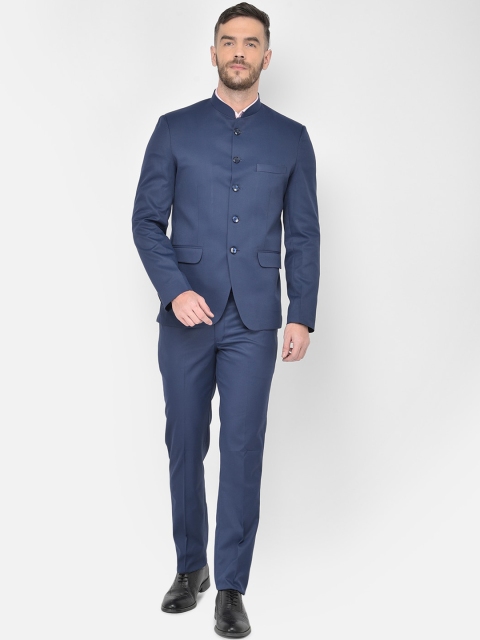 

SG RAJASAHAB Men Navy Blue Solid Formal 2 Piece Bandhgala Suit Set