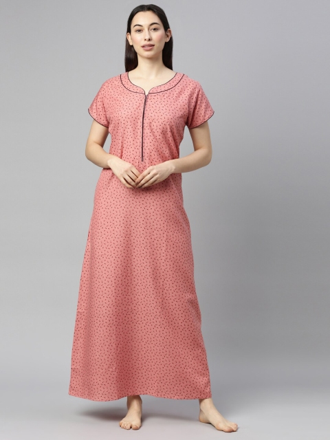 

GOLDSTROMS Peach-Coloured Printed Maxi Nightdress