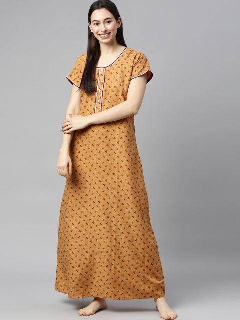 

GOLDSTROMS Mustard Printed Maxi Nightdress