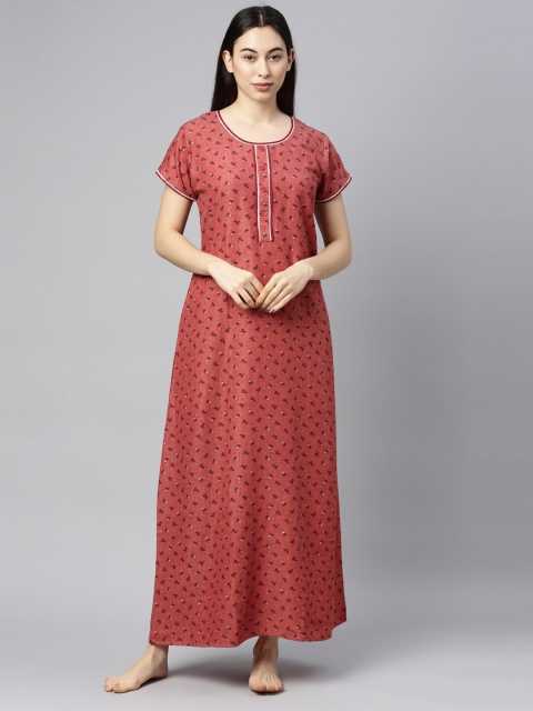 

GOLDSTROMS Red & Black Printed Pure Cotton Maxi Nightdress