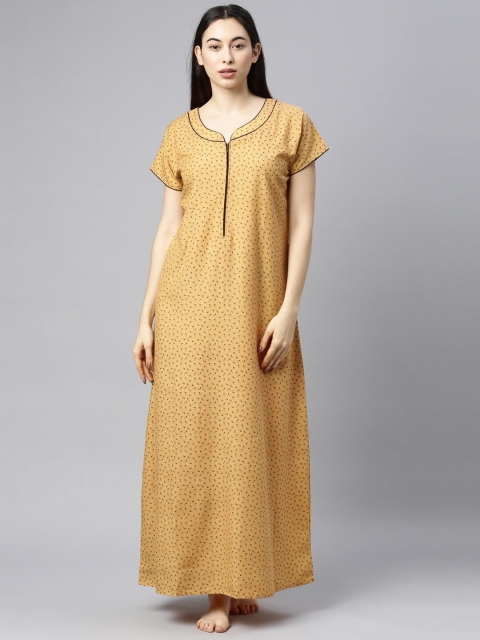 

GOLDSTROMS Mustard Printed Pure Cotton Maxi Nightdress