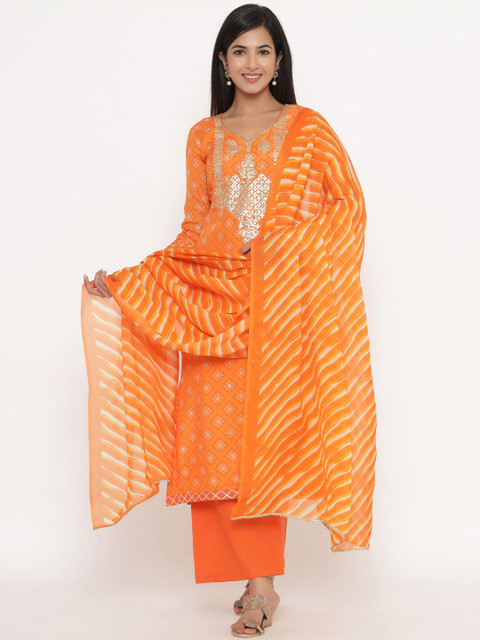 

Readiprint Fashions Orange & White Printed Unstitched Dress Material