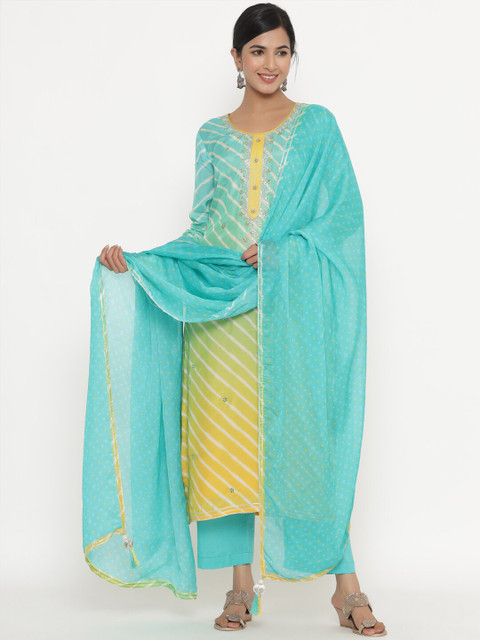 

Readiprint Fashions Turquoise Blue & Yellow Printed Unstitched Dress Material