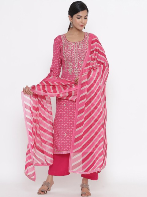 

Readiprint Fashions Pink & White Printed Unstitched Dress Material