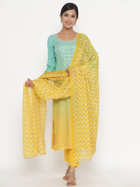 

Readiprint Fashions Turquoise Blue & Yellow Printed Unstitched Dress Material
