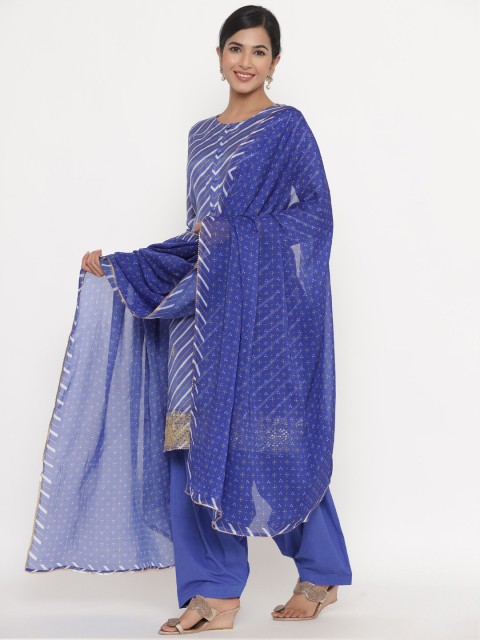 

Readiprint Fashions Blue & White Leheriya Printed Unstitched Dress Material