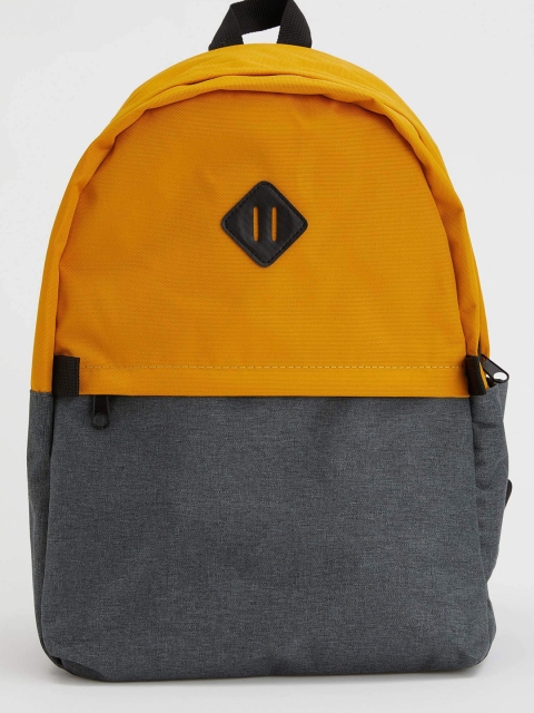 

DeFacto Men Mustard Yellow & Charcoal Grey Colourblocked Applique Backpack