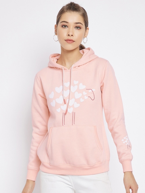 

FirstKrush Women Peach-Coloured Printed Hooded Sweatshirt
