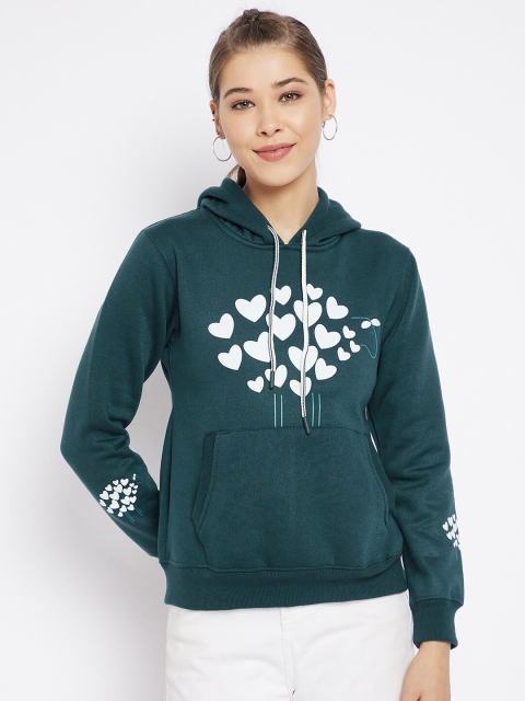 

FirstKrush Women Green Printed Hooded Sweatshirt