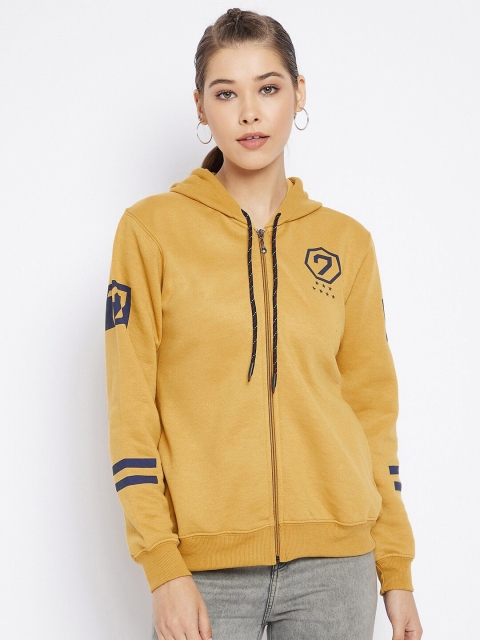 

FirstKrush Women Mustard Printed Hooded Sweatshirt