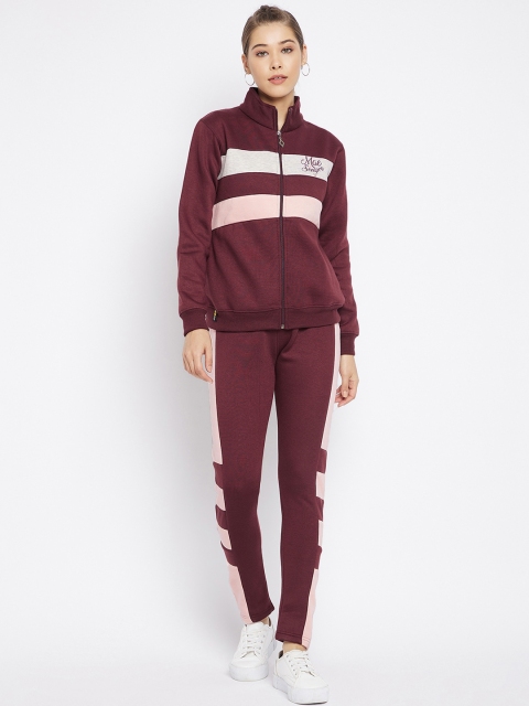 

FirstKrush Women Burgundy & Pink Striped Cotton Tracksuits