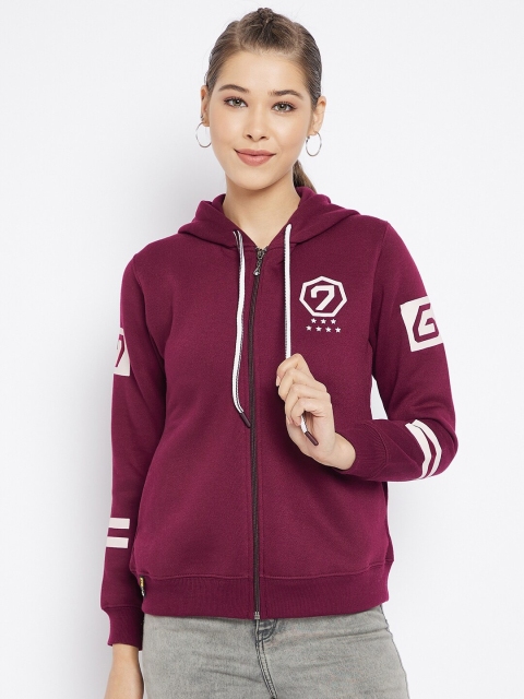 

FirstKrush Women Maroon Printed Hooded Sweatshirt