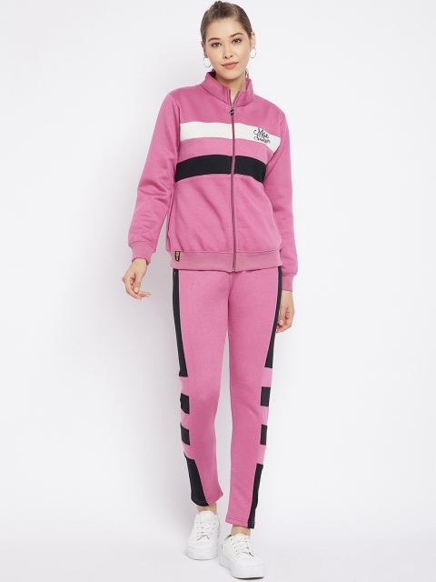 

FirstKrush Women Pink & Black Striped Cotton Tracksuit