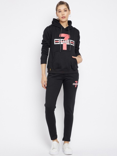 

FirstKrush Women Black Solid Cotton Hooded Tracksuit
