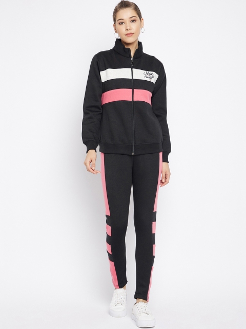

FirstKrush Women Black & Pink Colourblocked Tracksuit