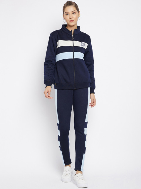 

FirstKrush Women Navy Blue & White Solid Track Suit